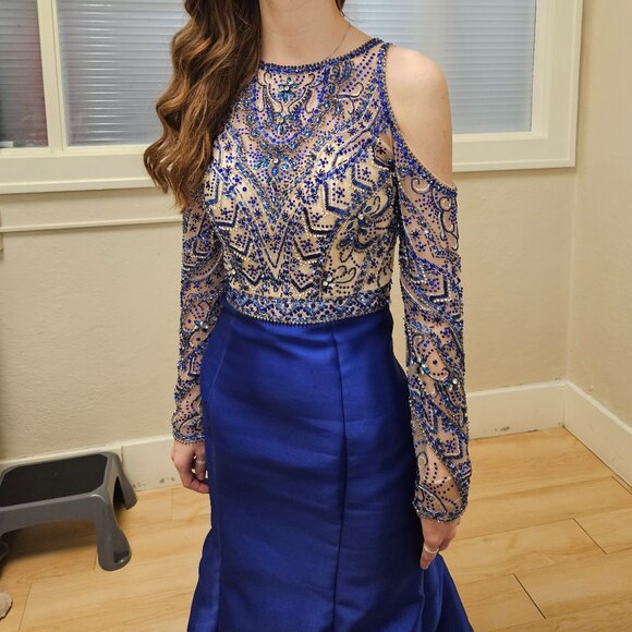 Size 4 Royal Blue/Nude Mori Lee Gown - Picture 2 of 4